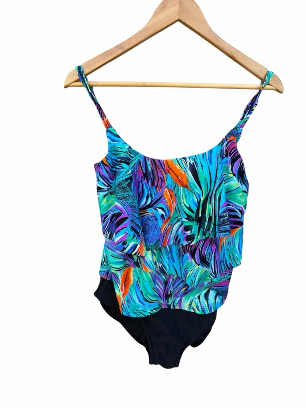 Island Pearl Women's Blue Tropical Print One-Piece Swimsuit size 10